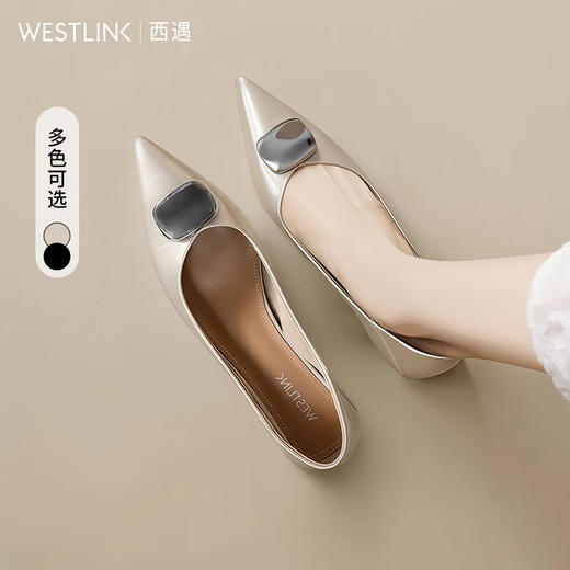 西遇细跟尖头单鞋女新款秋季法式方扣不累脚高跟鞋浅口猫跟鞋V1857132 商品图0
