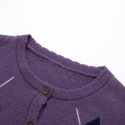 西遇学院风针织开衫女秋季新款紫色复古菱格刺绣毛衣外套Y0055215 商品图5