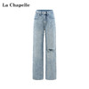天猫同步【懒人时髦精必备！】拉夏贝尔/La Chapelle破洞直筒牛仔裤女高街时髦宽松显瘦长裤 商品缩略图0