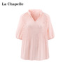 会员福利【垂顺/丝滑~质感敲好】拉夏贝尔/La Chapelle气质独特V领短袖雪纺衫女夏季宽松高级感冰丝上衣 商品缩略图0