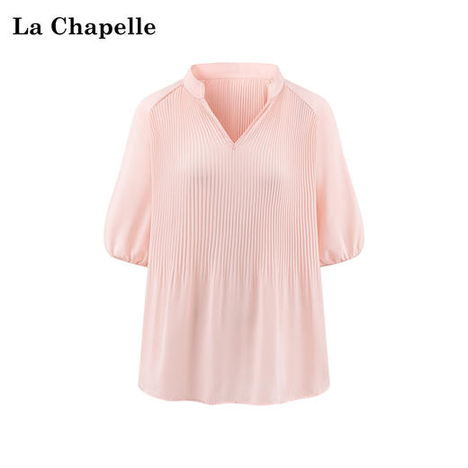 会员福利【垂顺/丝滑~质感敲好】拉夏贝尔/La Chapelle气质独特V领短袖雪纺衫女夏季宽松高级感冰丝上衣 商品图0