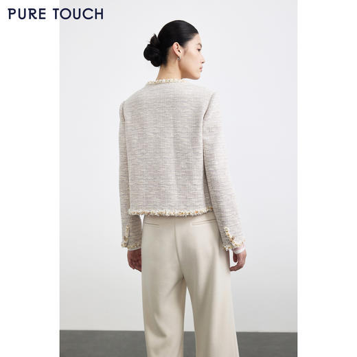 PURE TOUCH女装25秋冬新款粗花呢小香风短外套法式圆领棉混纺外套 商品图4