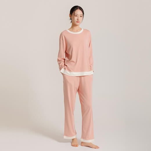 weyo秋季新款女舒感棉宽松舒适睡衣撞色圆领长袖家居服套装50703 商品图1