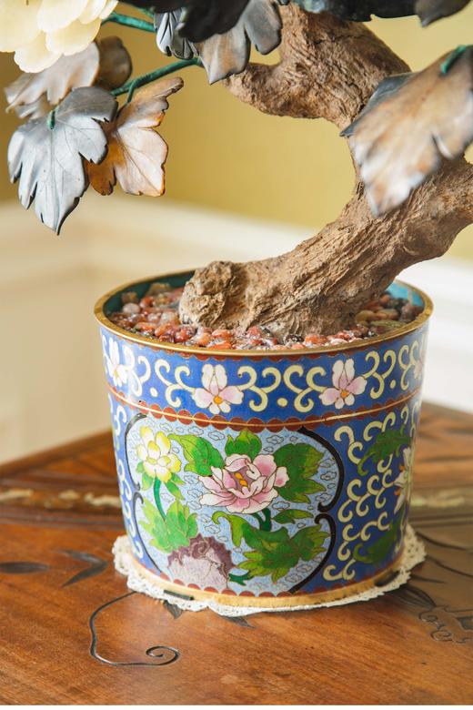 独角鹿西洋古董 20世纪中国创汇时期出品传统花卉纹景泰蓝盆装饰「富贵牡丹」珍宝像生盆景 商品图5