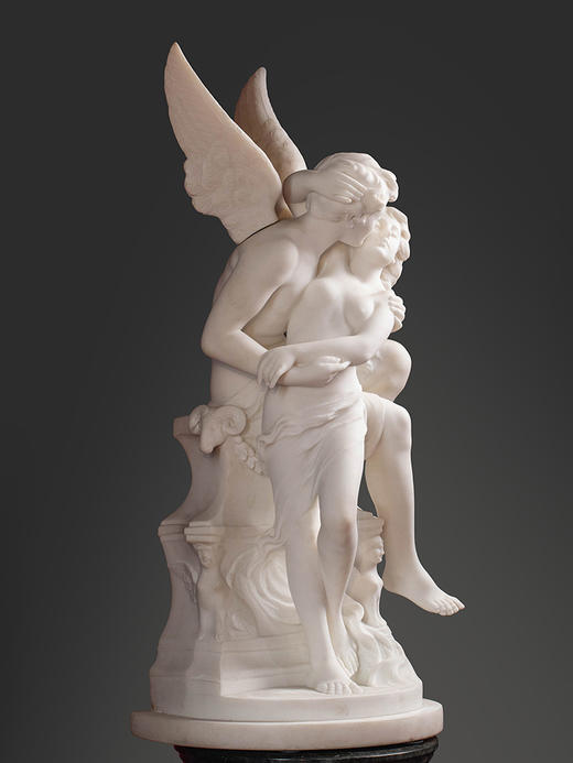 独角鹿西洋古董19世纪下半叶意大利雕塑家Adolfo Cipriani签名创作古典神话主题大理石雕塑作品《丘比特与普绪克》 商品图3