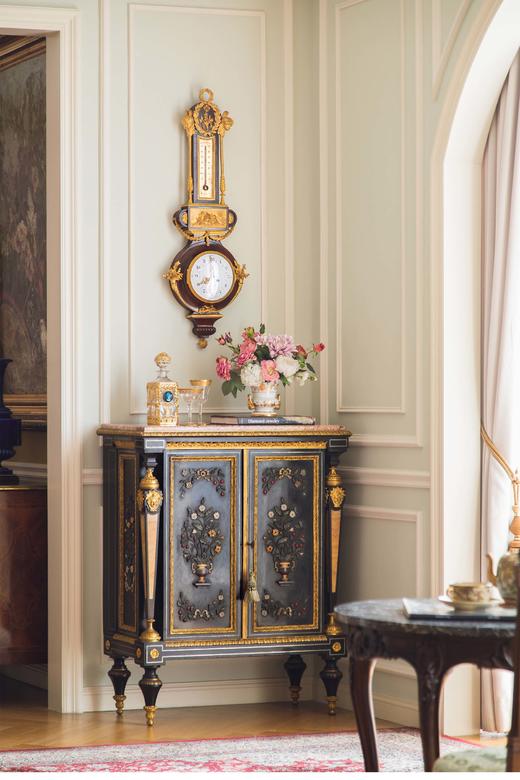 独角鹿西洋古董 1880年代法国出品路易十六风格古典天使主题铜鎏金精雕装饰桃花心木晴雨表挂钟 商品图1