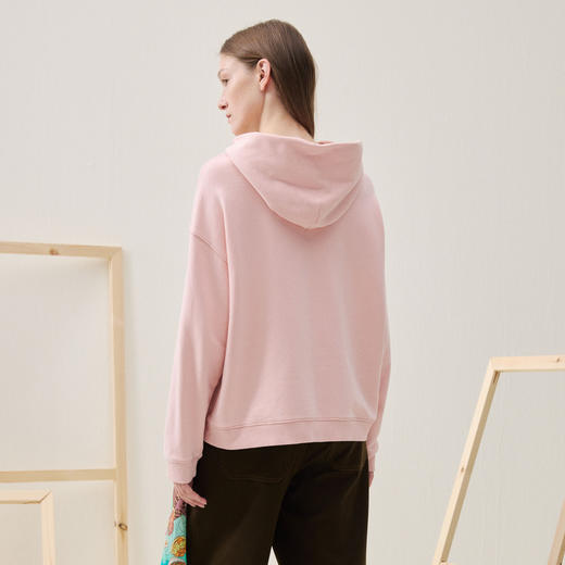 谜底连帽卫衣长袖2025冬季新品棉质粉色绣花宽松百搭女254MV1608 商品图2