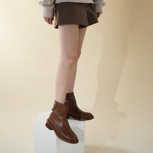 westory切尔西靴女厚底增高街头风系带真皮机车靴时尚潮流短靴82641 商品图2