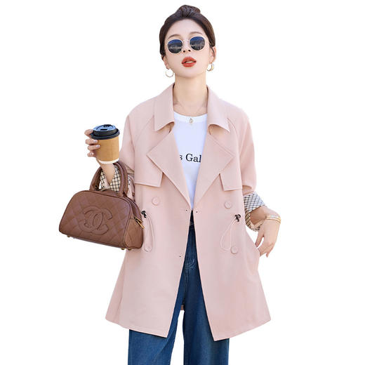 ZYF8878韩系轻奢女装风衣2025秋季新款英伦风拼接条纹长袖百搭中长款外套 商品图4