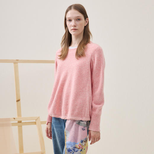 谜底套头针织衫长袖2025冬季新品宽松设计感下摆毛衣女254MZ1860 商品图1