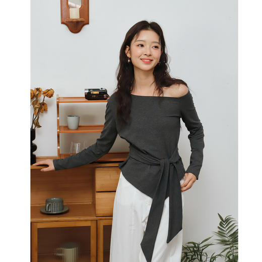 斜肩系带长袖T恤-纪念日百货门店同款164893503 商品图1