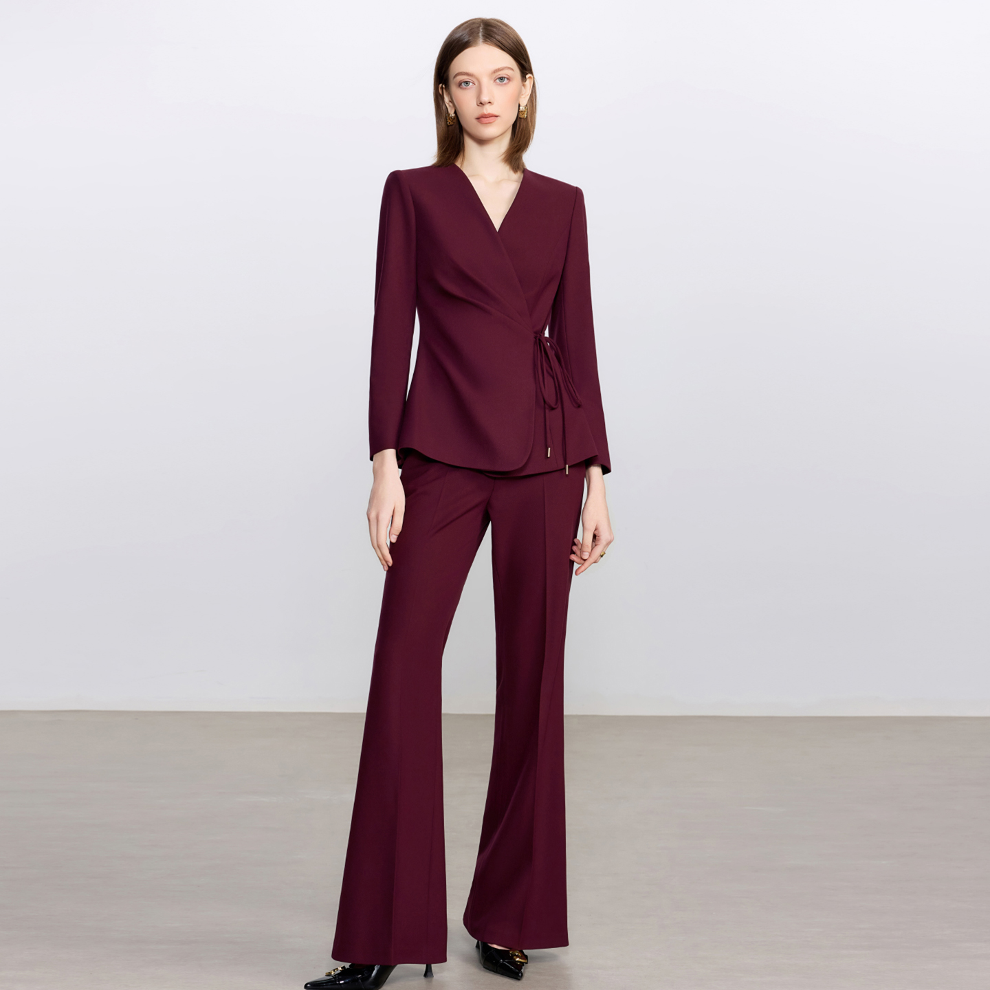 IWY/高级感绑带羊毛西装套装女秋冬新款安哥拉红色通勤职业装正装CP2353