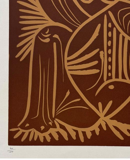 独角鹿西洋古董 1962年西班牙艺术大师签名创作出品限量麻胶版画作品《日光》 商品图3