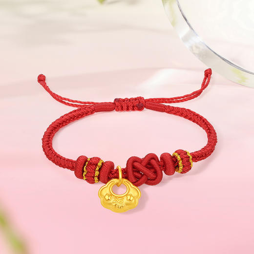 周六福黄金手绳宝宝款5d硬金定价幸运宝宝如意福锁包手绳祥云福气 商品图4