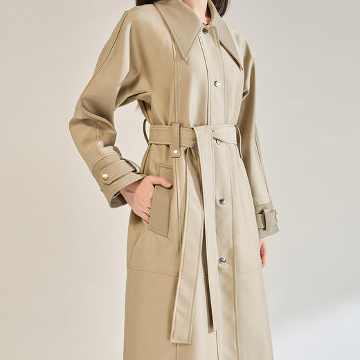 「高货sh」全新升级【铂金会员468/天猫629/差价161】(70633)洛诗琳新款高级感斜纹皮革风衣2025秋季简约长款收腰外套 商品图4