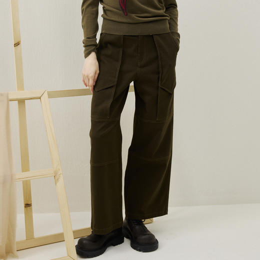 谜底阔腿裤长裤2025年冬季新品高腰立体口袋棉弹显瘦女254MK1620 商品图0