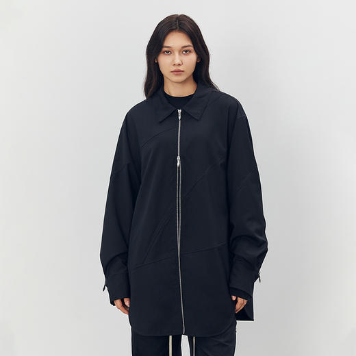 【黑水系列】CHINISM潮流男装 黑色抗皱拉链衬衫男休闲衬衣外套 商品图0