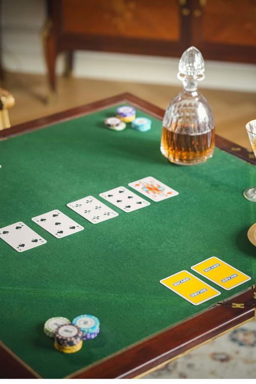 独角鹿西洋古董 19世纪末法国出品路易十六风格卷叶蝴蝶结主题铜鎏金精雕装饰桃花芯木多功能翻盖游戏桌 商品图5