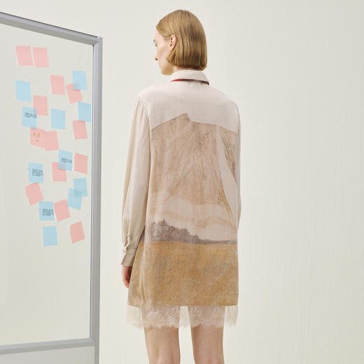 谜底印花连衣裙长袖2025冬季新品复古艺术浪漫中长裙女254ML1638 商品图2