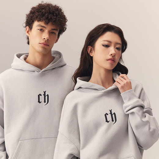 CHINISM CH380g重磅连帽灰色情侣卫衣男春季新款长袖休闲宽松上衣 商品图3