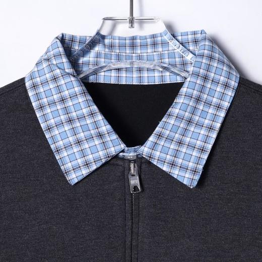 33755SDSA男士秋冬新款痞帅男装潮牌痞帅格子拼接半拉链翻领假两件卫衣 商品图2