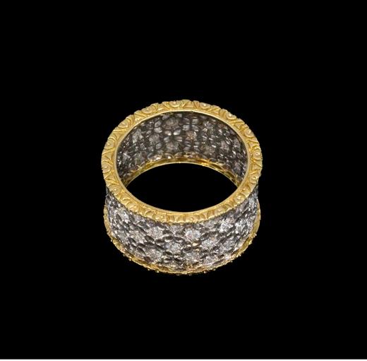 独角鹿西洋古董意大利珠宝工坊布契拉提出品Scacchi款式花叶造型18K黄金及白金镂雕镶嵌钻石戒指 商品图1