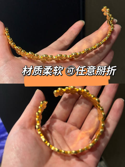 古&法金V金镀真金溜金工艺金色复古花朵手镯 商品图11