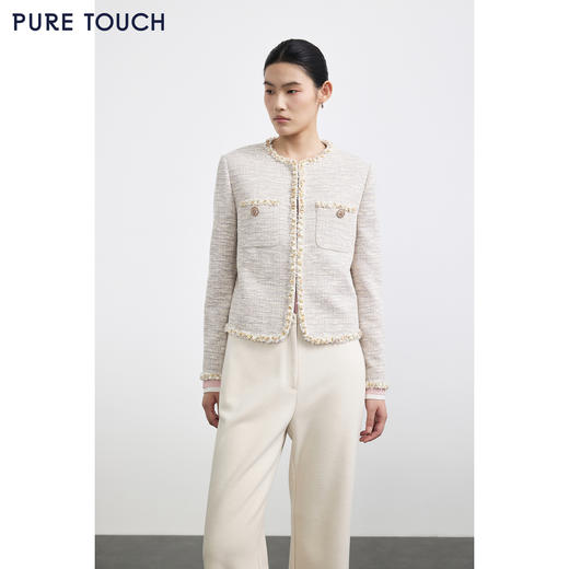 PURE TOUCH女装25秋冬新款粗花呢小香风短外套法式圆领棉混纺外套 商品图0