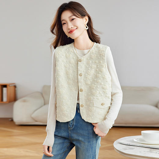 SC21-9708-168短款气质小香风马夹女2025秋季新款通勤金属扣开衫女针织衫潮马甲 商品图0