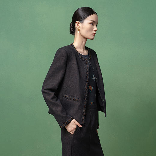 【林栖设计小店】金风玉露系列金葱羊毛套装手钩花边2025秋冬新款上衣半裙1954055 商品图1