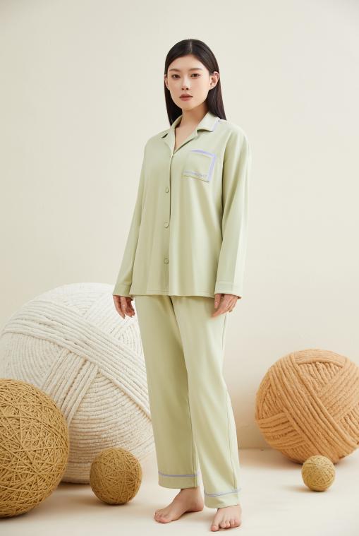 【109元限时秒杀】【秀黛】女撞色边针织套装女士长袖睡衣家居服L3551043T【门店同款】 商品图0