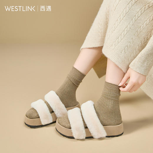 西遇法式毛毛拖鞋女新款秋冬羊毛保暖百搭配裙子厚底外穿拖鞋V1857078 商品图1