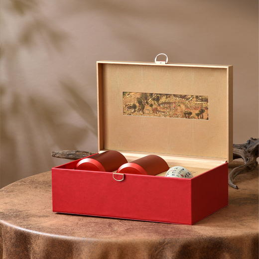 茶韵皮盒【两合金罐+杯 红色】130元一套/一箱10套 商品图2