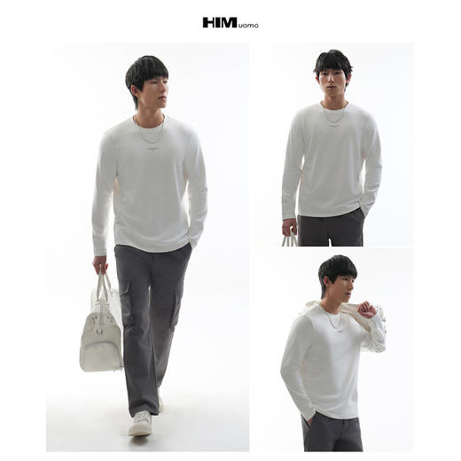 HIM漢崇  简约字母烫花长袖圆领T恤舒适休闲莫代尔棉上衣 2025秋季 商品图3