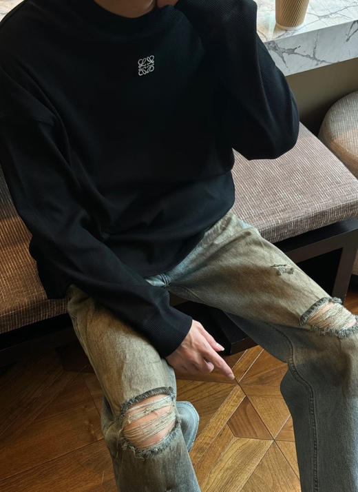 男女同款新款秋冬老罗圆领螺纹直筒打底T卫衣 商品图9