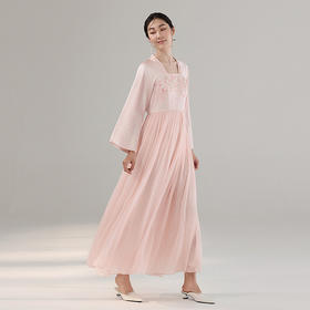 【林栖设计小店】【手工串珠】生活在左绣花连衣裙拼飞片2025秋季新款国风改良襦裙T1953333