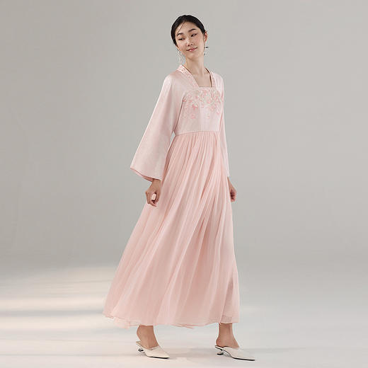 【林栖设计小店】【手工串珠】生活在左绣花连衣裙拼飞片2025秋季新款国风改良襦裙T1953333 商品图0