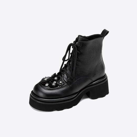 Westory2025年冬季方头厚底系带装饰侧拉链马丁靴休闲减龄甜酷短靴W25DS85211 商品图9