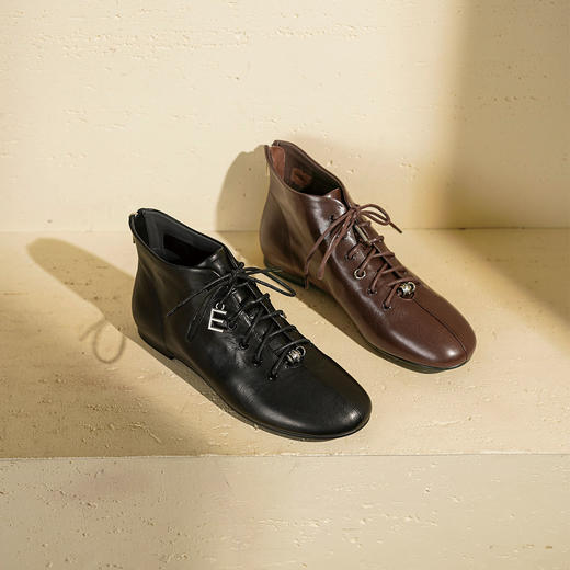 Westory2025年冬季圆头平底休闲踝靴老钱风舒适羊皮短靴W25DS85271 商品图0