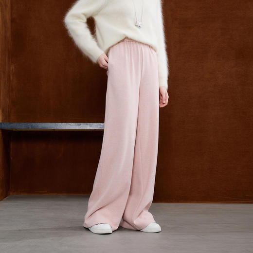 三彩2025冬季新款慵懒休闲长裤松紧高腰阔腿裤宽松垂感显瘦M 商品图2