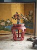 独角鹿西洋古董 1930年代中国出品传统花叶主题红漆木精雕镶嵌掐丝珐琅面圆几/花架 商品缩略图0