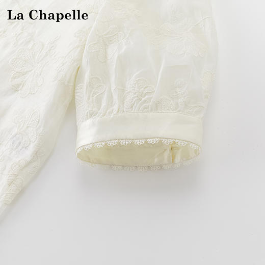 会员福利【天丝+重工刺绣】拉夏贝尔/La Chapelle圆领系带刺绣花朵短袖衬衫2025夏季新款上衣 商品图4