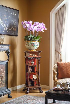 【已售】独角鹿西洋古董 19世纪末法国出品VIARDOT东方风格蟠龙花开主题铜鎏金装饰母贝镶嵌梧桐木精雕博古架