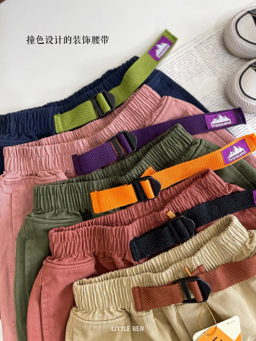 【秋季服饰丨little ben山系儿童棉布休闲裤】面料柔软舒适，可穿至170码，整体版型宽松立体，不挑身材，走线工整耐穿，撞色装饰腰带设计，简约时尚又百搭，多色可选~ 商品图6