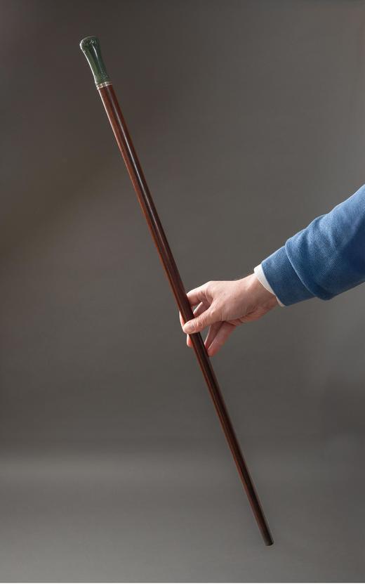 独角鹿西洋古董 法国出品Milord款式纯银环箍翡翠雕花杖柄装饰紫檀木杖身牛角杖脚古董手杖 商品图0