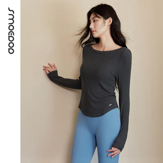 水沐伊朵瑜伽服圆领长袖修身女士圆领修身长袖T恤纯色性感50207 商品图1