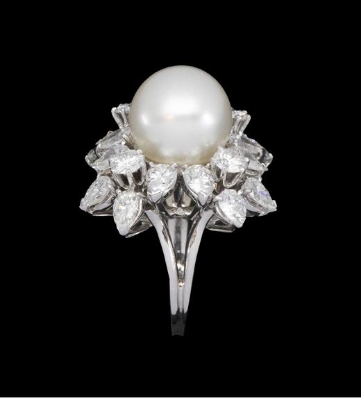 独角鹿西洋古董法国出品花卉造型白金镶嵌钻石及珍珠古董戒指 商品图4