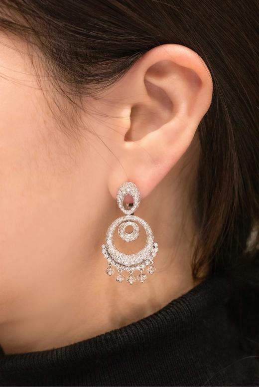 独角鹿西洋古董 1980年代法国出品枝形吊灯式水滴流苏造型白金镶嵌钻石耳环一对 商品图2