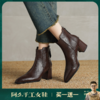 阿么手工女鞋复古尖头高跟短靴2025新款真皮棕色美式西部靴6.5CM 商品缩略图0