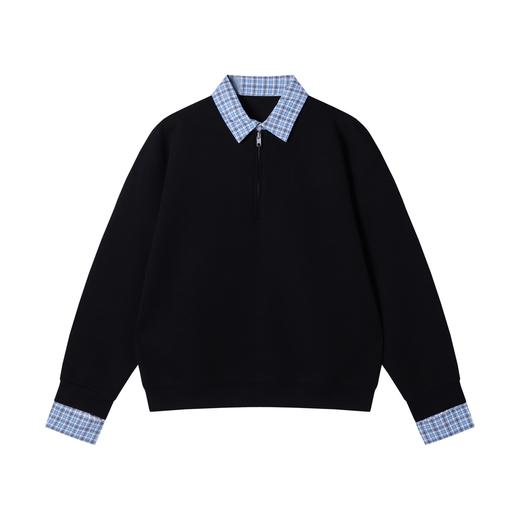 33755SDSA男士秋冬新款痞帅男装潮牌痞帅格子拼接半拉链翻领假两件卫衣 商品图1